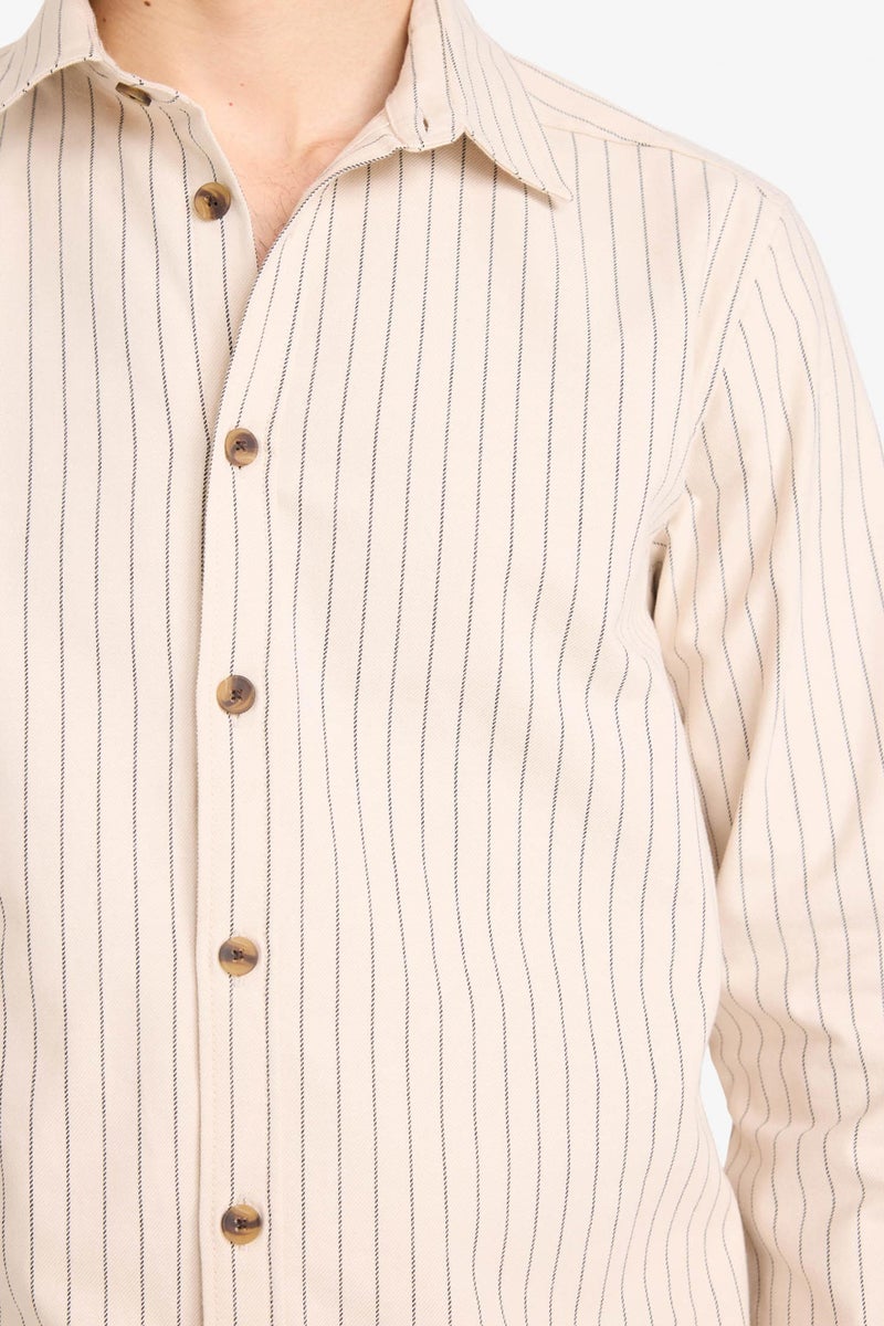 DeFacto Beige Man Flannel Striped Shirt Casual - Image 3